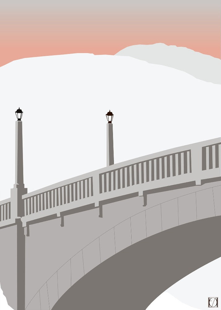 Tveitsund bru - Hvit - Egillustrerer - Plakat av Tveitsund bru som er et kjent motiv fra Treungen. Broa ligger i bunn av Nisser. Norges 13. største innsjø. Broen er en steinhvelvsbro og er bygd i 1918.