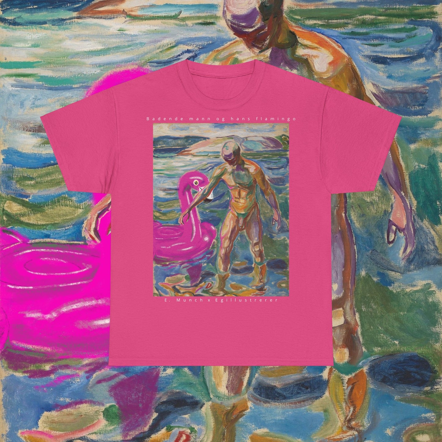 Bathing man and his flamingo - Classic t-shirt