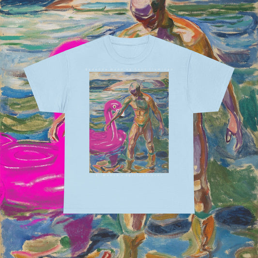 Badende mann og hans flamingo - t-skjorte